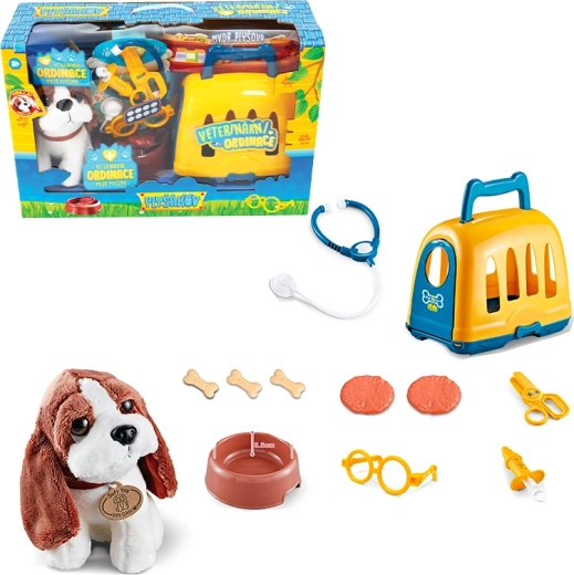 Set veterinario con transportín y beagle