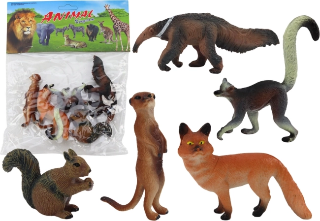 Figuras de animales 5 uds: Ardilla, Suricata, Oso hormiguero, Zorro, Lémur
