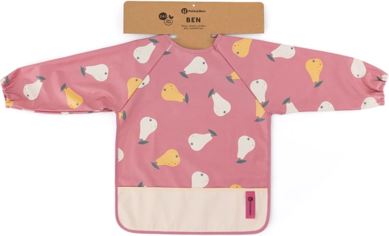 Petite&Mars babero impermeable con manga larga Ben pink pears