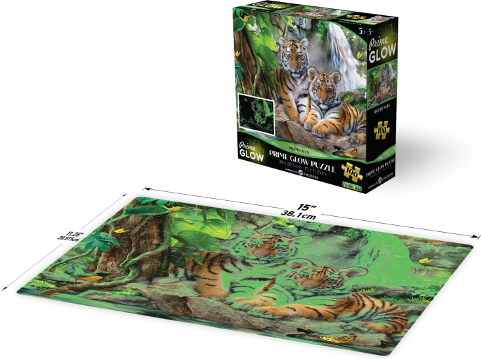 Puzzle 3D luminoso – tigre en una cascada, 100 piezas