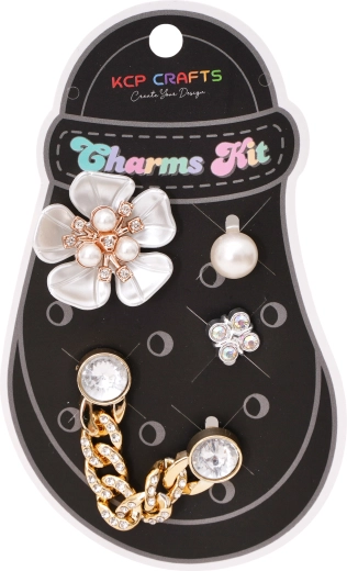 Set de accesorios decorativos para pantuflas: flor blanca grande y cadena de cristales