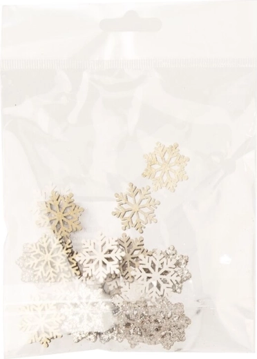 Copos de nieve decorativos de madera beige-marrón 24 uds