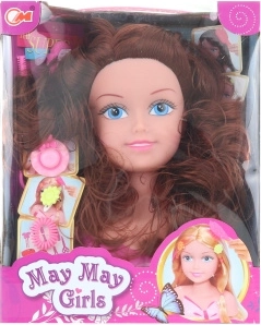 Cabeza de peinado castaña para peinados infantiles con accesorios