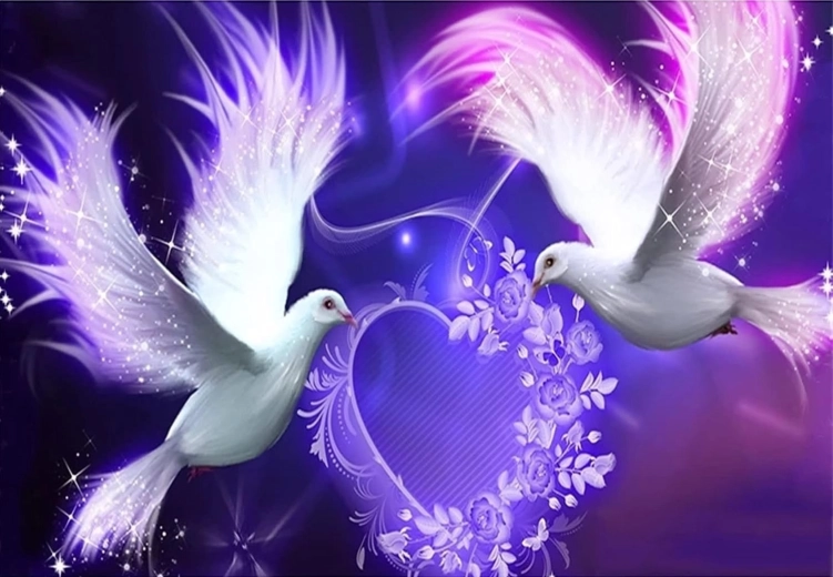 Pintura de diamantes – paloma con corazón 30 × 40 cm