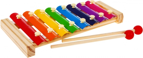Cimbalitos xilófono de madera infantil 3+ con láminas arcoíris y baquetas