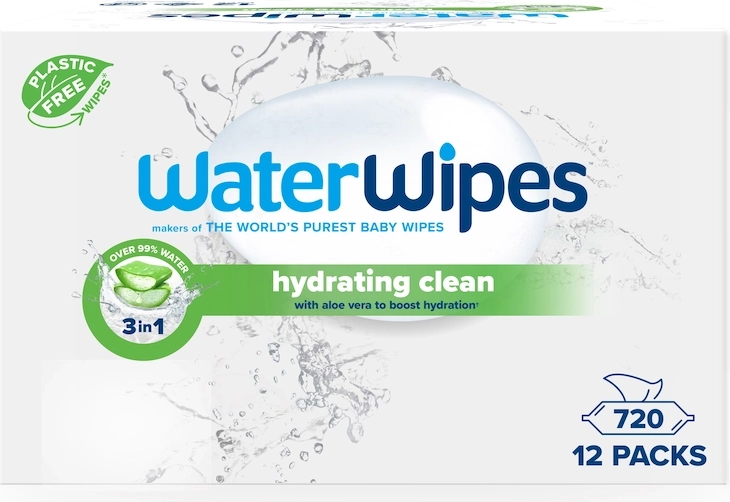 WaterWipes toallitas húmedas hidratantes con aloe vera 3 en 1, 60 unidades - 12 paquetes