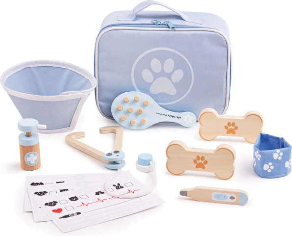 Bigjigs Toys set de veterinaria para niños – juego de madera para mascotas, 12 piezas