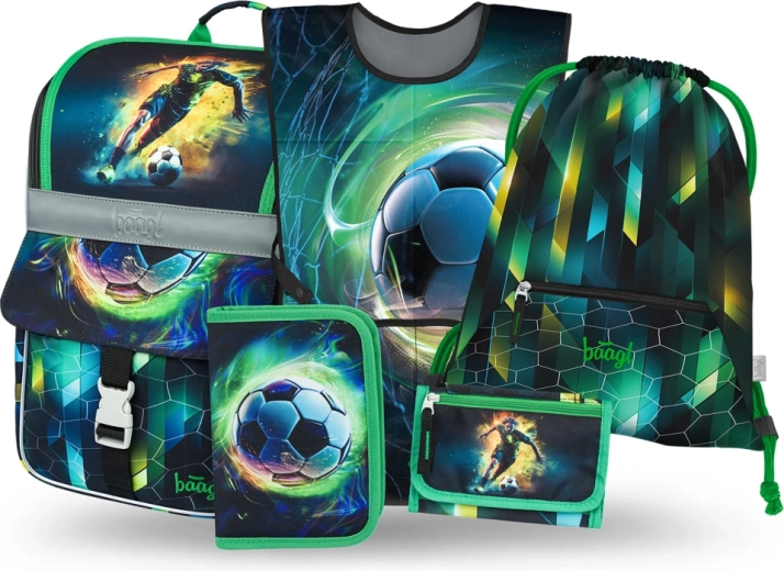 Set escolar BAAGL Zippy Fútbol – cartera escolar, estuche, bolsa, delantal y cartera