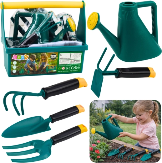 Juego de jardinería infantil con regadera y caja portaherramientas