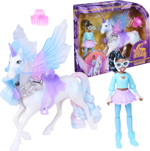Spin Master Unicorn Academy magia de alas – muñeca Layla y unicornio Glacier con accesorios