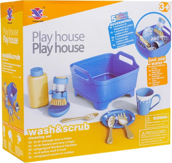 Set de limpieza infantil con vajilla azul