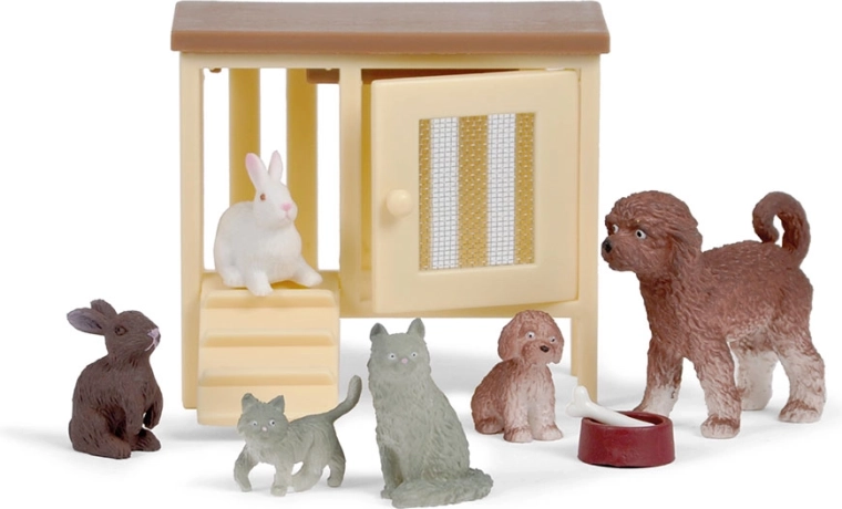 Animales domésticos Lundby para casa de muñecas: perro, gato y conejos