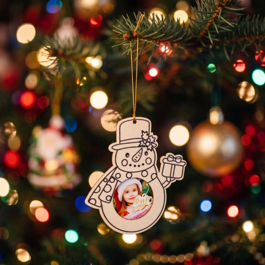 Marco de fotos navideño de madera para pintar con muñeco de nieve, para colgar, 13 cm