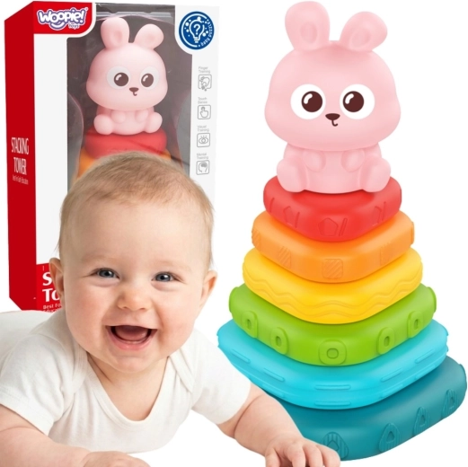 WOOPIE baby pirámide sensorial con conejito – torre apilable 6m+