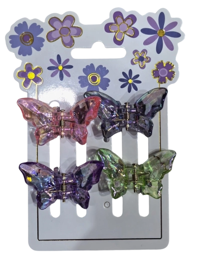 PINK pinzas holográficas para el pelo mariposa - 4 uds