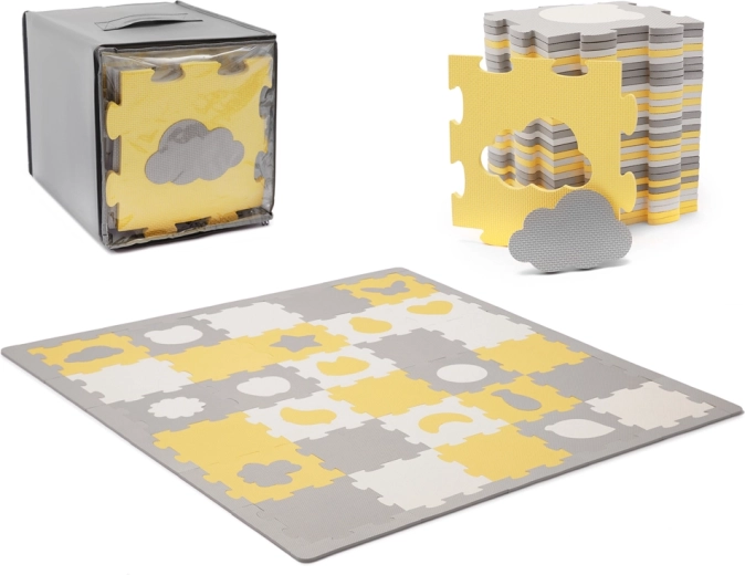 Alfombra de espuma tipo puzzle Kinderkraft Luno Shapes, 185 × 165 cm, amarilla, 30 piezas