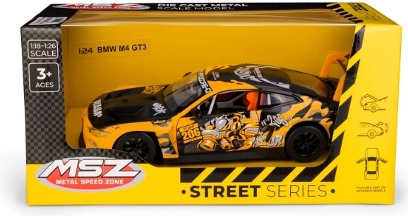 MSZ BMW M4 GT3 with WASA modelo de coche amarillo a escala 1:24
