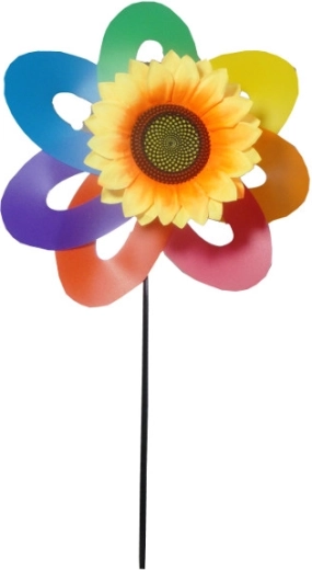 Molino de viento colorido con forma de girasol en varilla de plástico