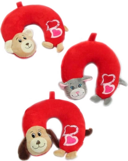 Almohadilla cervical infantil de peluche de viaje con animalito Love 26 × 27 cm - 1 unidad