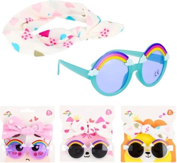 Set de gafas de sol con arcoíris y diadema con lazo (4 variantes de color)