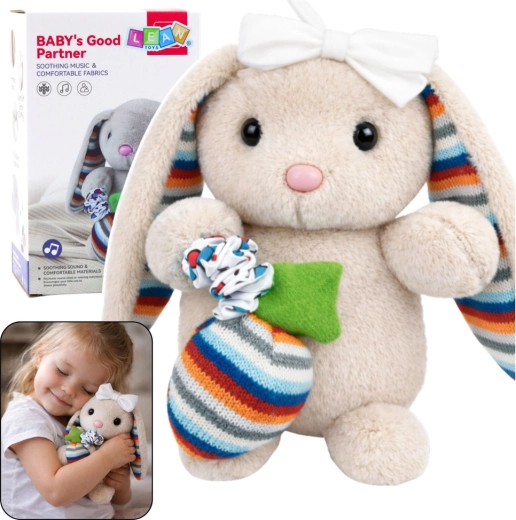 Conejito de peluche suave con caja de música – beige, agradable y achuchable para bebés