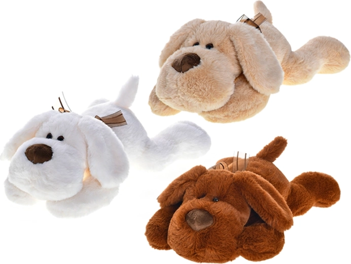 Perro de peluche tumbado de 40 cm con lazo