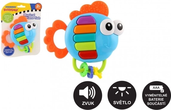 Sonajero musical y mordedor en forma de pececita con luz y sonido, 14 × 14 cm, desde 3 meses