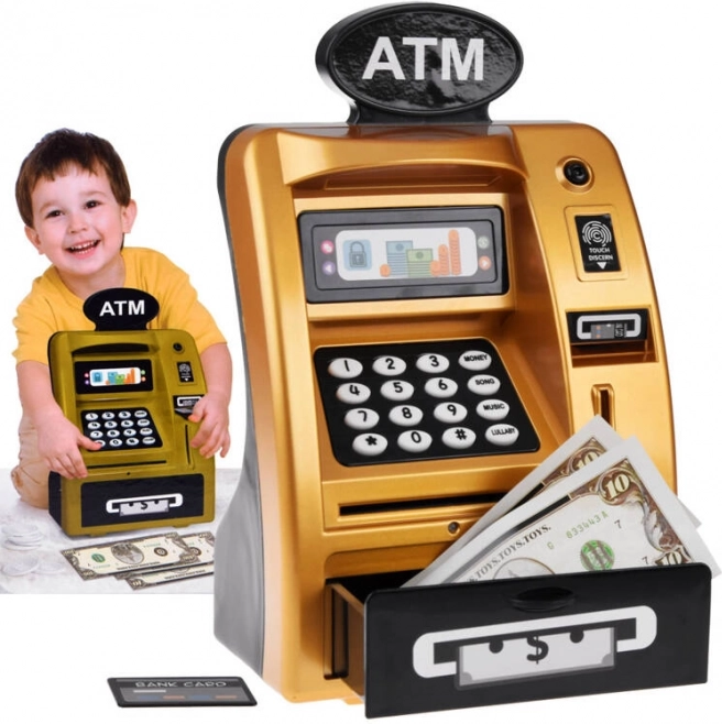 Hucha tipo cajero automático dorada para niños (juguete)