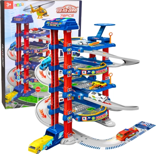 Gran aparcamiento multinivel con ascensor eléctrico y pista para coches de juguete