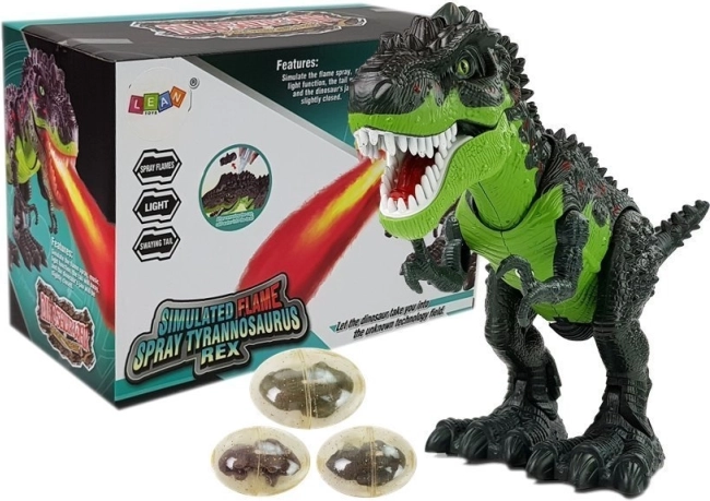 Dinosaurio interactivo T‑Rex a pilas: pone huevos y expulsa vapor, verde
