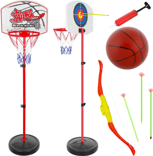Set deportivo infantil 2 en 1: canasta de baloncesto y tiro con arco con altura ajustable