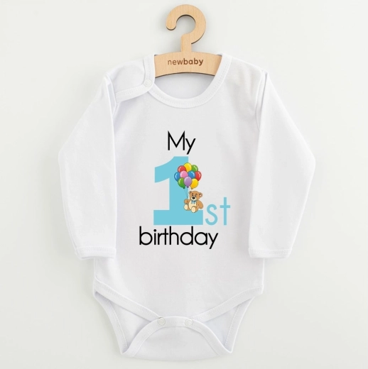 Body infantil New Baby My 1st birthday azul con manga larga