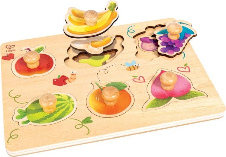 Puzzle de madera por capas de frutas Hape con asas