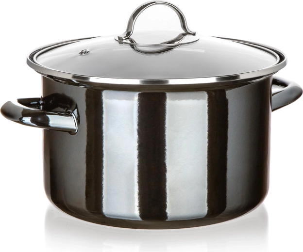 Olla esmaltada con tapa de vidrio 24 cm 3,7 l Metallic Black