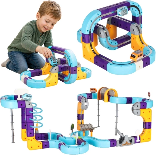 Juego de construcción magnético STEM – pista de carreras para cochecitos, 129 piezas