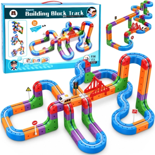 Juego de construcción magnético con circuito de tren de 114 piezas