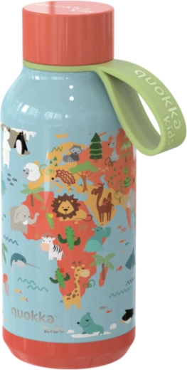 Botella térmica de acero inoxidable Quokka Kids Solid Map of Life con asa 330 ml