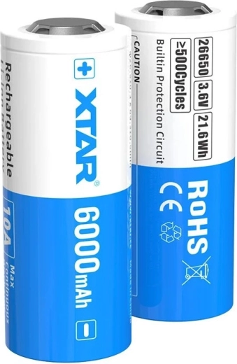 Batería recargable Li-ion XTAR 26650 6000 mAh 3,6 V con protección - 1 unidad