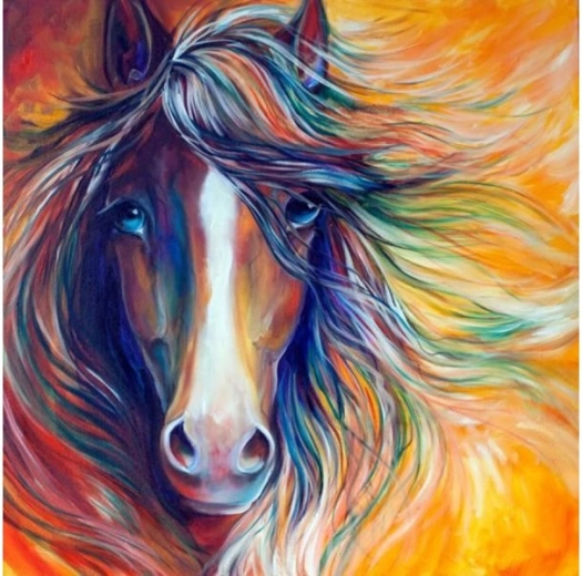 Bordado de diamantes (diamond painting) caballo abstracto 30 × 30 cm