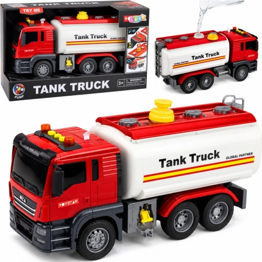Juguete camión cisterna Tank Truck con sistema de agua, luces y sonidos, rojo