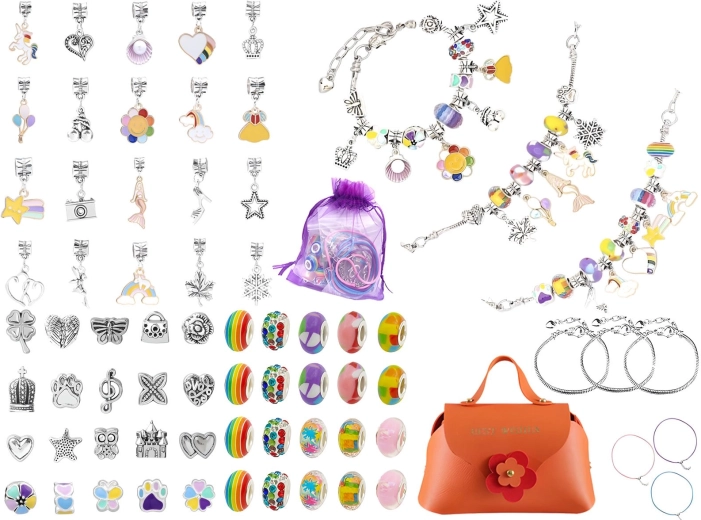 Set colorido para crear joyas y pulseras con colgantes (66 piezas) con neceser