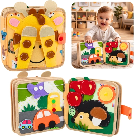 Libro sensorial de fieltro con jirafa – libro silencioso educativo para niños