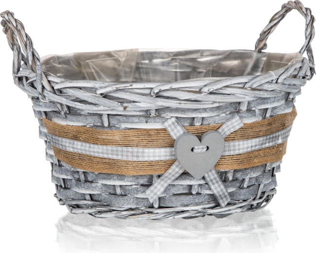 Cesta redonda de mimbre con asas GRIS 25 × 12 cm, gris