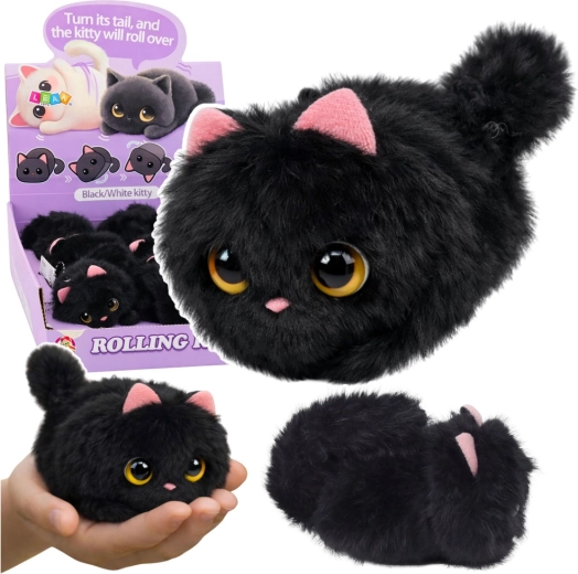 Llavero de gatito negro de peluche con cola giratoria y silbato, colgante 9 cm