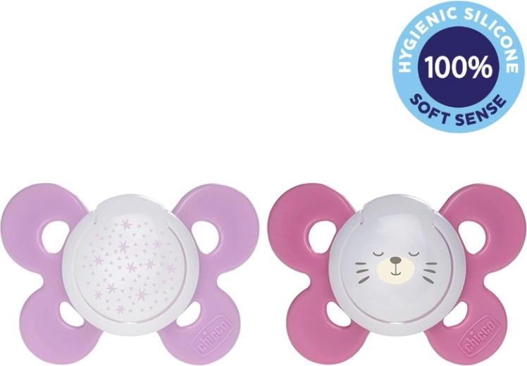 Chupete Chicco Physio Comfort nocturno de silicona 16–36 m, niña, estrellas y osito, 2 uds