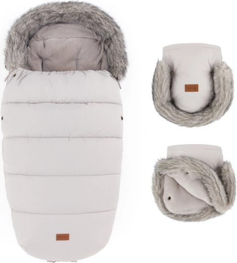 Petite&Mars set de invierno saco Comfy 4en1 + manoplas para cochecito Furry champagne shower