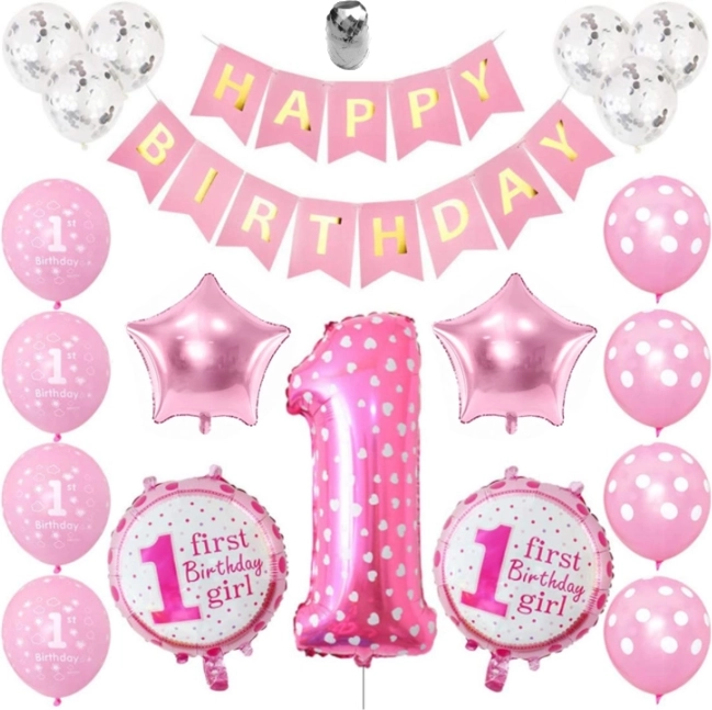 Set de globos de cumpleaños para niña – rosa
