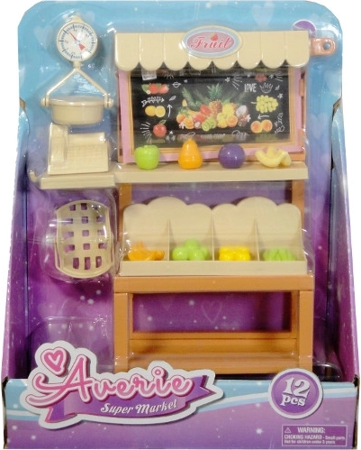 Puesto con verduras y frutas para muñecas
