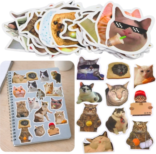 Pegatinas de memes de gatos – set de 50 uds, 7–8 cm