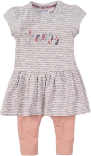 Set de dos piezas Dirkje: vestido y leggings para bebé – gris jaspeado y rosa empolvado